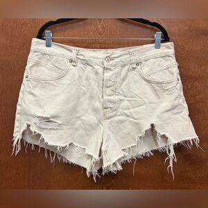 We The Free Now Or Never Denim Distressed Cutoff Shorts Button-fly Ecru Size 31